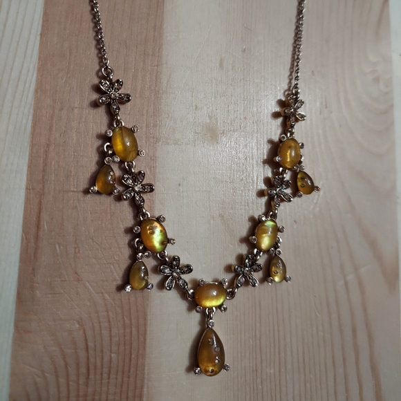 Monet Jewelry - Monet Gold/Faux Amber & Pave' Flower Necklace